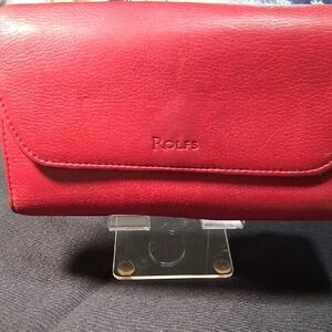 Rolfs Red Wallet with Textured Leather and Gold Hardware